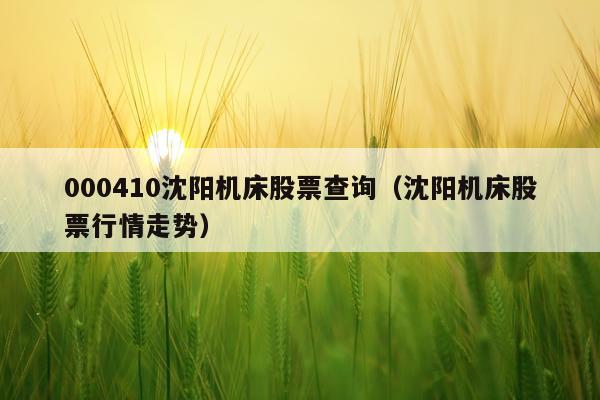 000410沈阳机床股票查询（沈阳机床股票行情走势）
